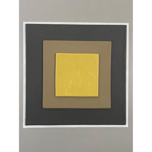 Minimalist Mixed Media Art - Acrylic Leather Geometric Square Abstract Painting - Picture 4 of 6